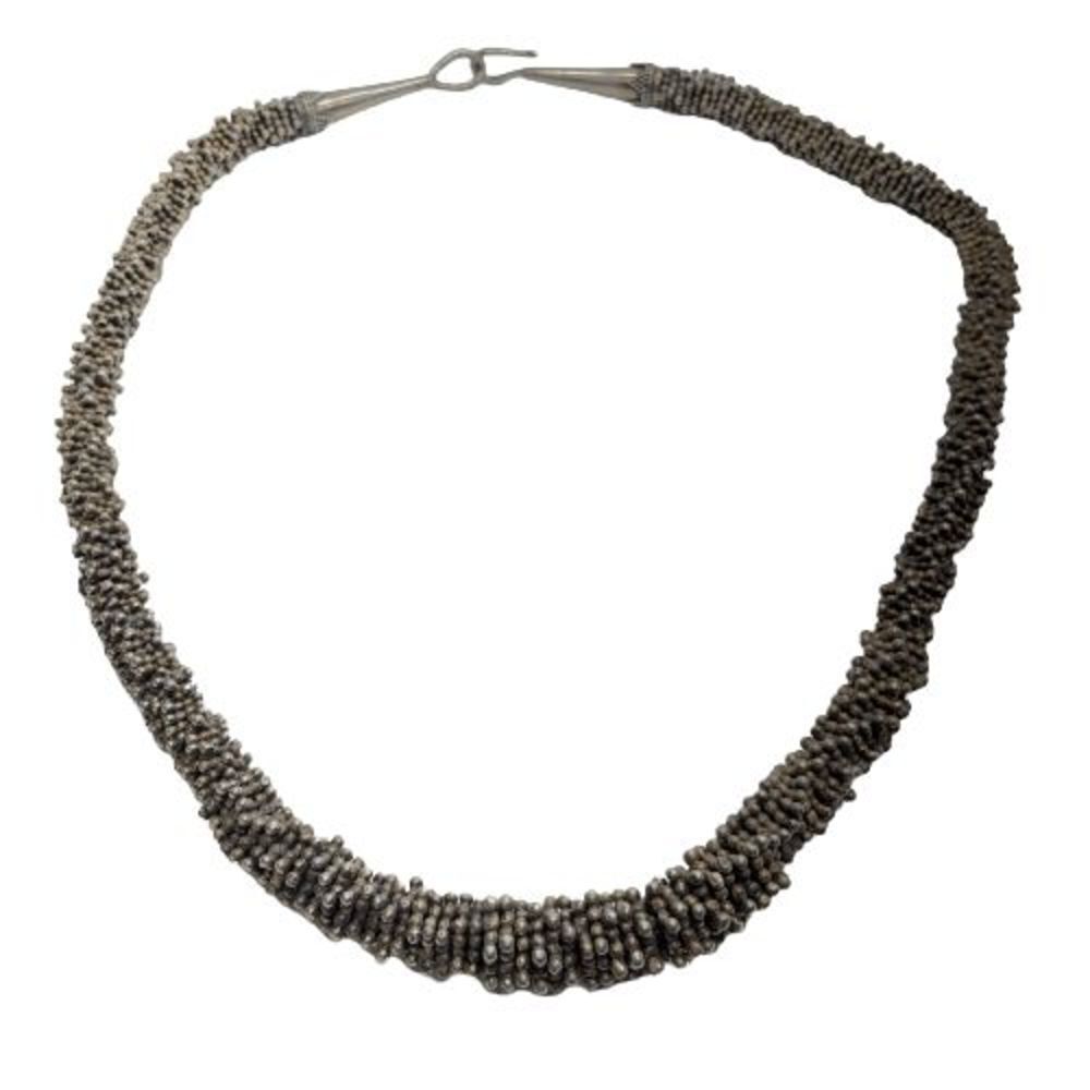 Unique 800 Silver Vintage Graduated HobKnob Silver Bead Heavy 18" Necklace